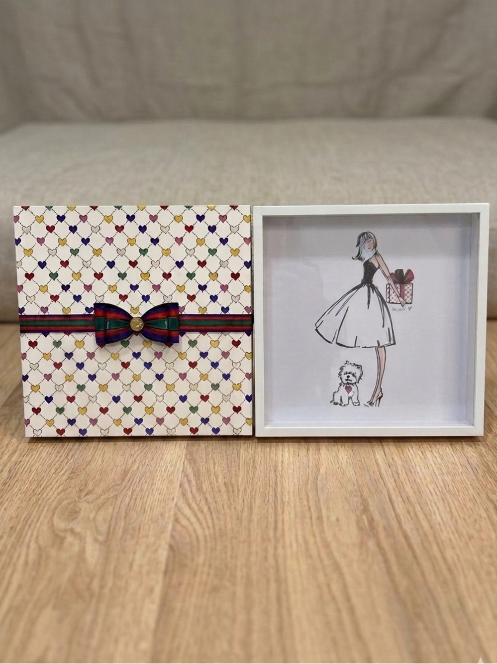 Brighton Heart Frame Girl & Dog Sketch Art Decor White Wood Frame 12 1/"2 New